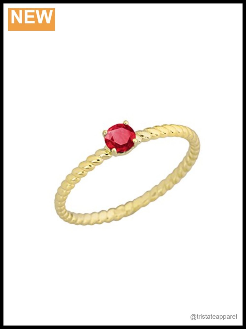 10k Yellow Gold Stackable Ruby Solitaire Rope Ring Size 8